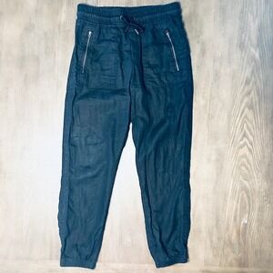 Athleta Women's Black Jogger Cabo Travel Pants Elastic Waist Linen Size 2